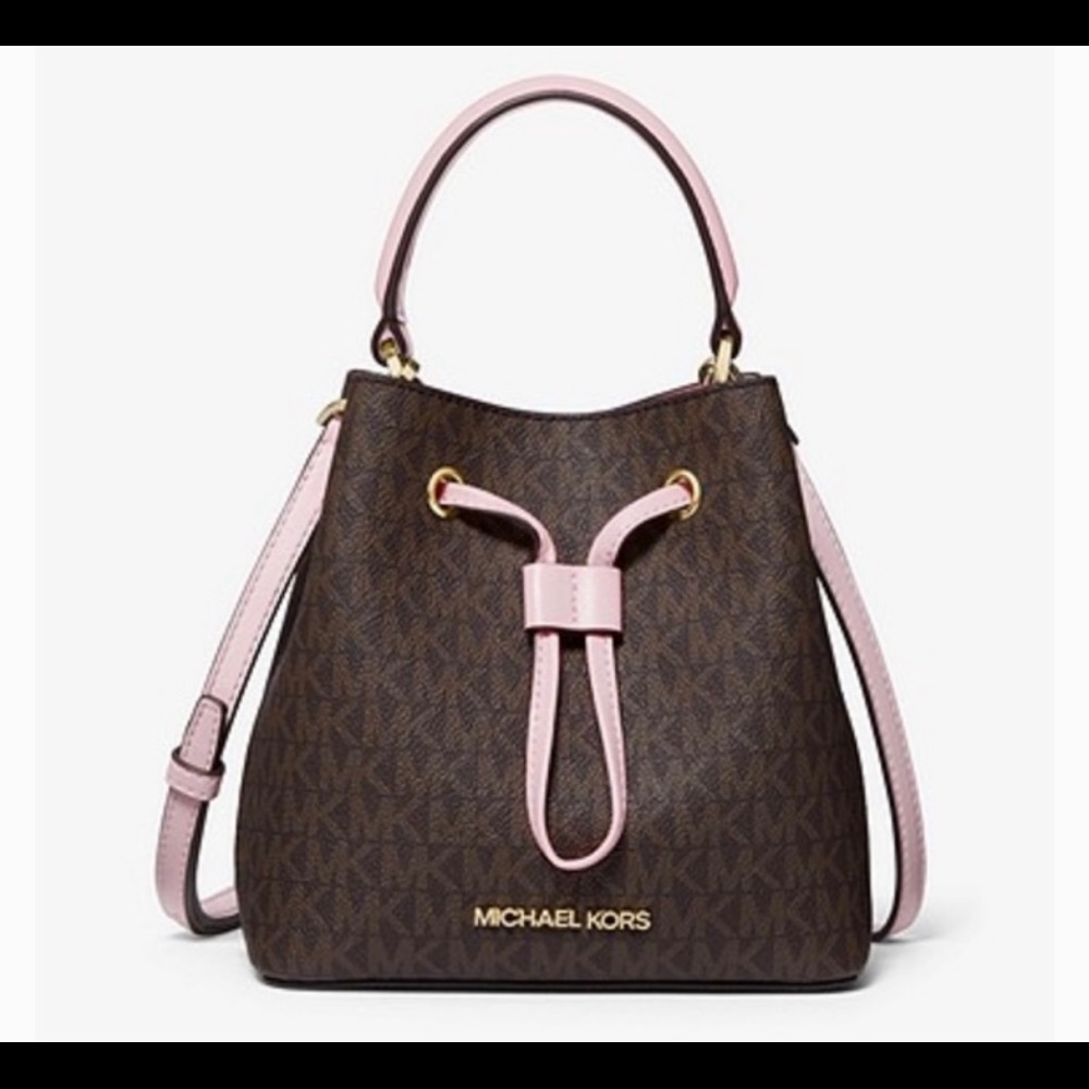 Michael Kors Suri Small Bucket Bag Crossbody Brown MK Powder Blush Pink